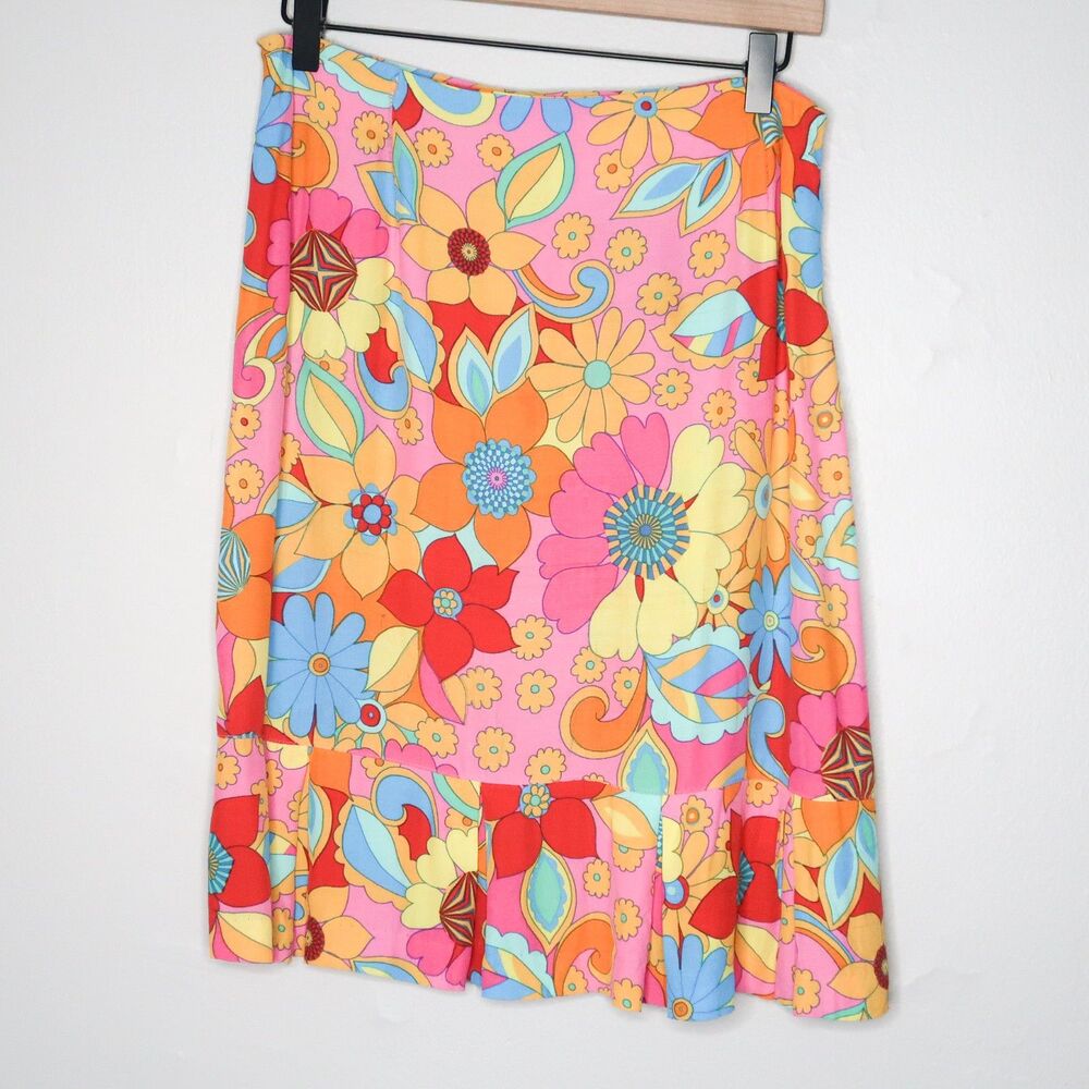 Toto N Ko VTG Womens Straight Skirt 14‎ Multicolor Floral 70s Festival Retro